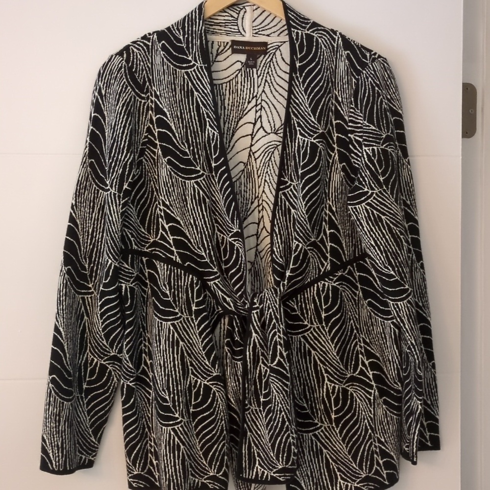 Dana Buchman cotton reversible boho open front cardigan blazer toe front
